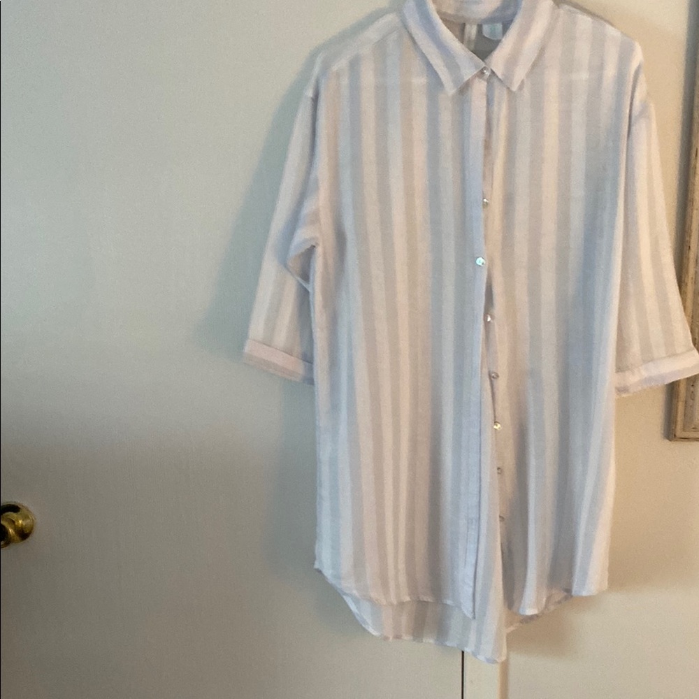 Swim cover up size medium stripe light gray with a little darker gray